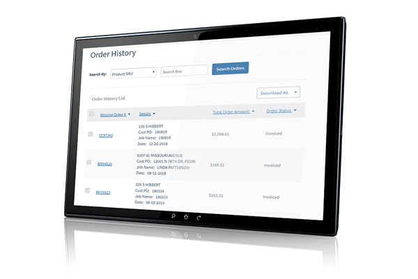 Order history on a tablet